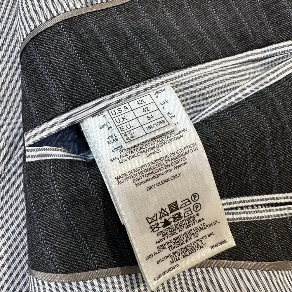Brooks Brothers Blazer 42 Long Regent Explorer Coat Stripe Gray Wool 2-Button